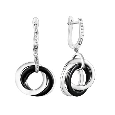 Серьги из серебра с керамикой и фианитом (Арт.tc-e00290-b-w-x-x-w)