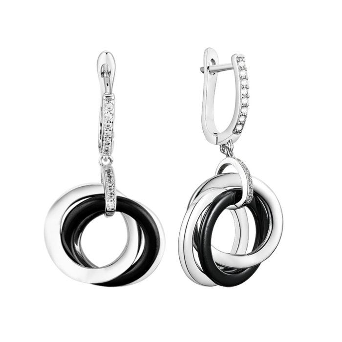 Серьги из серебра с керамикой и фианитом (Арт.tc-e00290-b-w-x-x-w)