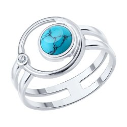 Кольцо из серебра с бирюзой и фианитами (Арт.94-310-00071-1)