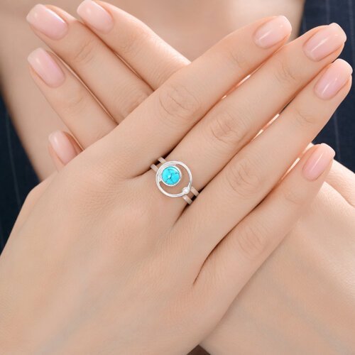 Кольцо из серебра с бирюзой и фианитами (Арт.94-310-00071-1)