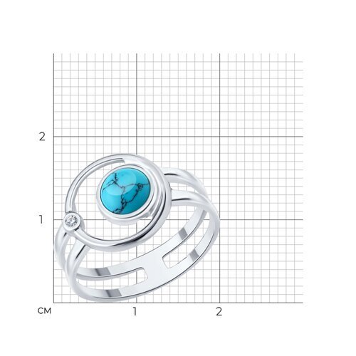 Кольцо из серебра с бирюзой и фианитами (Арт.94-310-00071-1)