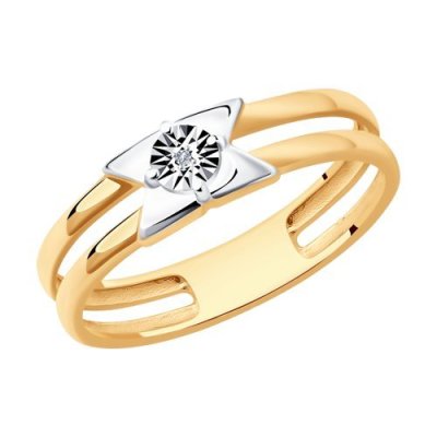 Кольцо из золочёного серебра с бриллиантом (Арт.87010045)