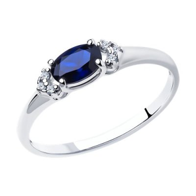 Кольцо из серебра с корундом сапфировым (синт.) и фианитами (Арт.88010010)