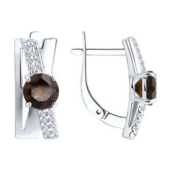 Серьги из серебра с раухтопазами и фианитами (Арт.94-320-00784-1)