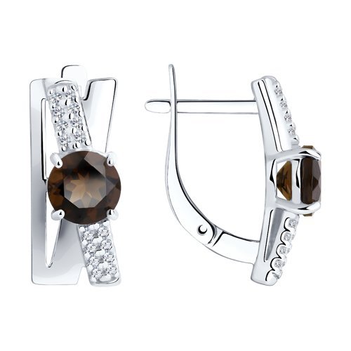 Серьги из серебра с раухтопазами и фианитами (Арт.94-320-00784-1)