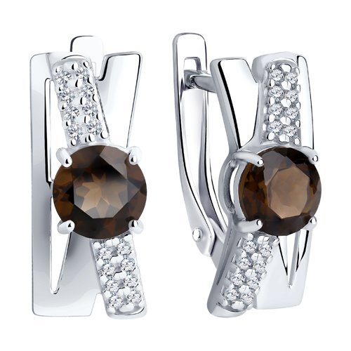 Серьги из серебра с раухтопазами и фианитами (Арт.94-320-00784-1)