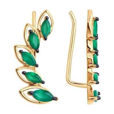 Серьги золотые с зеленым агатом «Изумрудный Лист» SOKOLOV (арт.51-320-02066-3)