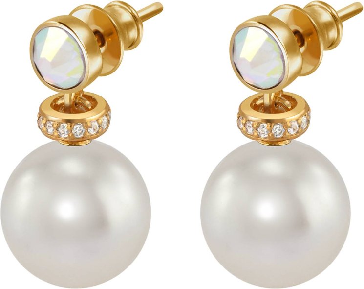 Серьги из серебра с жемчугом и кристаллом swarovski (Арт.abs-3-12-1-g)