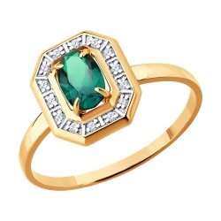 Кольцо золотое пробы 585 с изумрудом гидротермальным (Арт.71-00411)