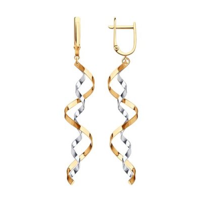 Серьги длинные из комбинированного золота (Арт.021182)
