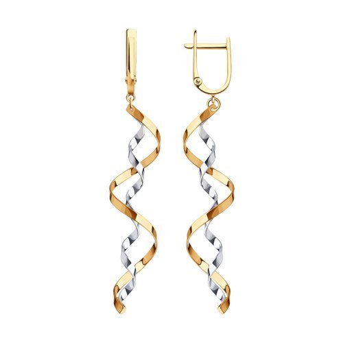 Серьги длинные из комбинированного золота (Арт.021182)