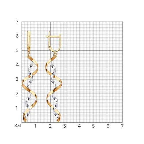 Серьги длинные из комбинированного золота (Арт.021182)