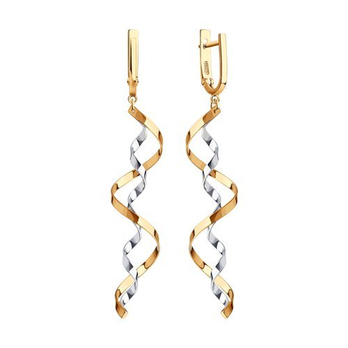 Серьги длинные из комбинированного золота (Арт.021182)