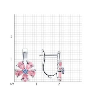 Серьги из серебра с фианитами «Розовый Цветок мечты» Соколов (арт.9402)