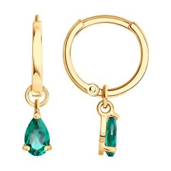 Серьги золотые пробы 585 с изумрудом гидротермальным (Арт.729216)