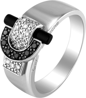 Кольцо из белого золота с бриллиантом и ониксом (Арт.tg045gdbn)