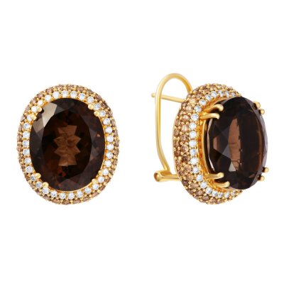 Серьги из золота с бриллиантом и раухтопазом (Арт.e12581_dn_sq_yg)