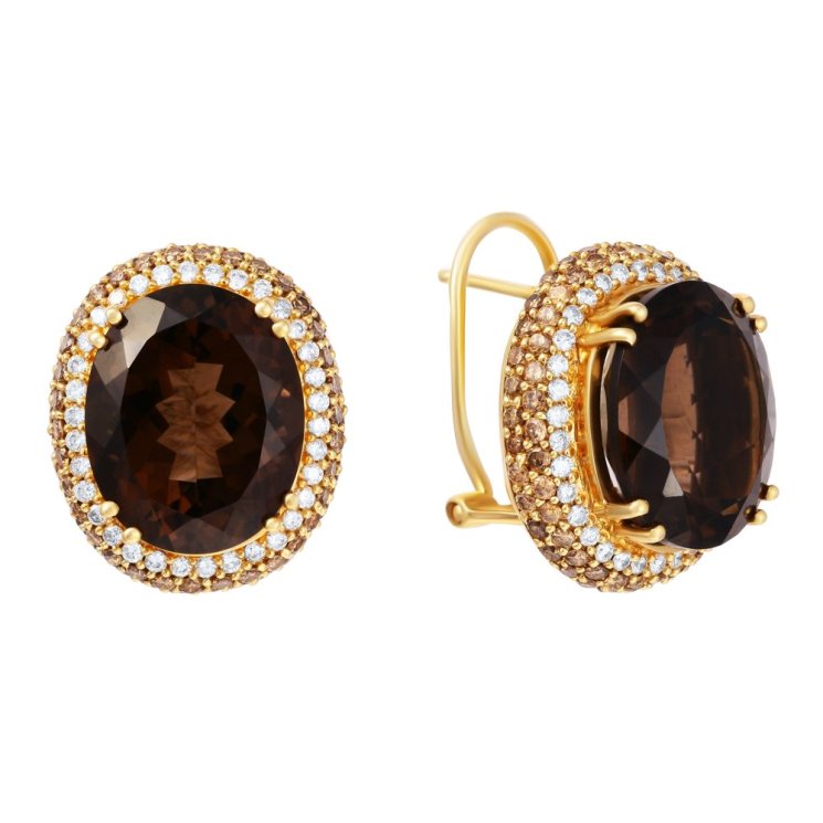 Серьги из золота с бриллиантом и раухтопазом (Арт.e12581_dn_sq_yg) Серьги из золота с бриллиантом и раухтопазом (Арт.e12581_dn_sq_yg)