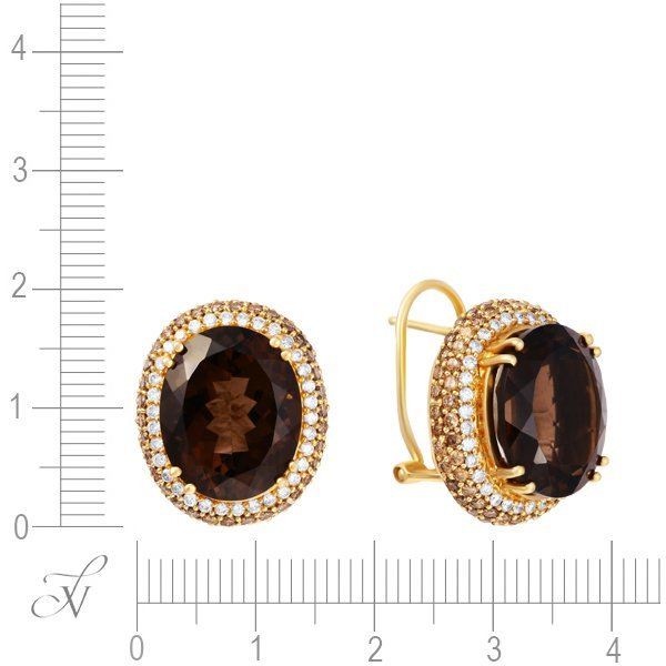 Серьги из золота с бриллиантом и раухтопазом (Арт.e12581_dn_sq_yg)