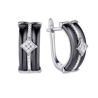 Серьги из серебра с керамикой и фианитом (Арт.tc-e00701-b-w-x-x-w)