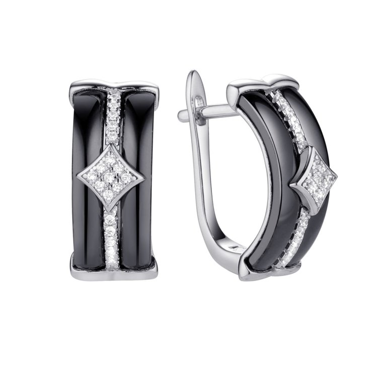 Серьги из серебра с керамикой и фианитом (Арт.tc-e00701-b-w-x-x-w)