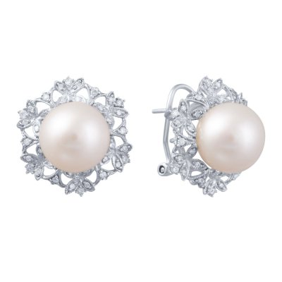 Серьги из белого золота с бриллиантом и жемчугом (Арт.e577pxc4w_wp_wg)