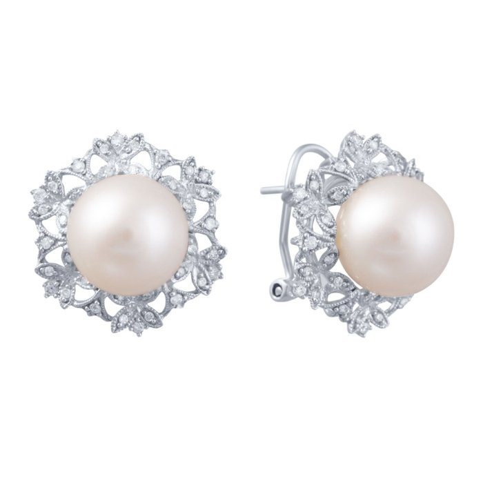 Серьги из белого золота с бриллиантом и жемчугом (Арт.e577pxc4w_wp_wg)