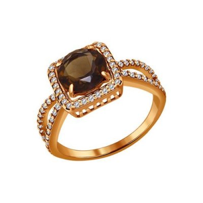 Кольцо из золочёного серебра с раухтопазом и фианитами (Арт.92010943)