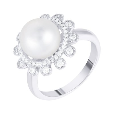 Кольцо из белого золота с бриллиантом и жемчугом (Арт.r01656pl4wk_wp_wg)