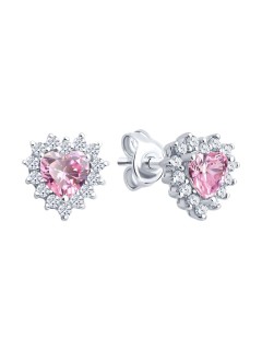 Серьги из серебра с фианитом «Розовое Сердце сияния» Соколов (арт.9402)