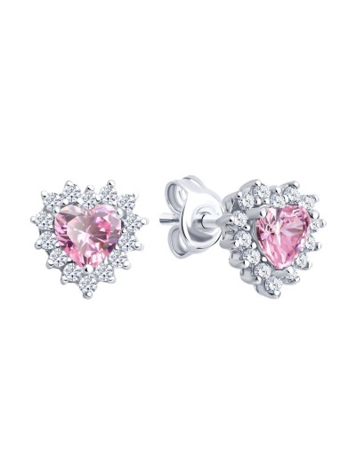 Серьги из серебра с фианитом «Розовое Сердце сияния» Соколов (арт.9402)