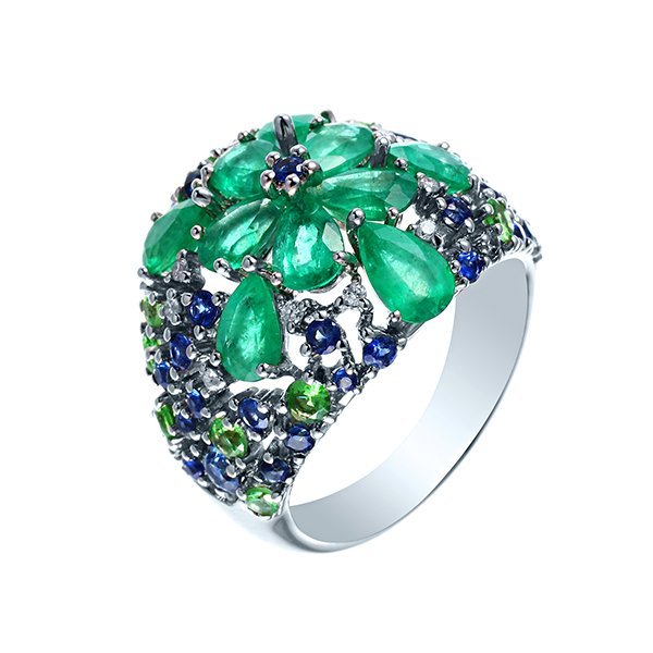 Кольцо из белого золота с бриллиантом и изумрудом (Арт.rg-32527_wgdwsatvem_ko_em_sa_tv_wg)