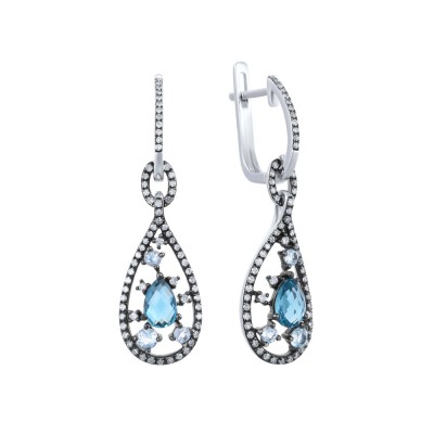 Серьги из белого золота с бриллиантами и топазами «Лондонский Шик» Myjewels (арт.S833BLE4WX_SR_BT_LT_WG)