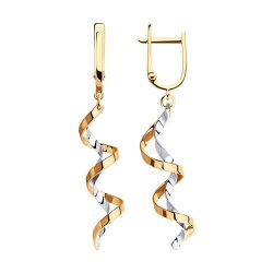 Серьги длинные из комбинированного золота (Арт.021184)