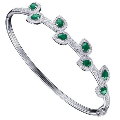 Браслет из белого золота с бриллиантами и изумрудами «Изумрудный Листопад» La Nordica (арт.49-C2-8000-082579-CM)