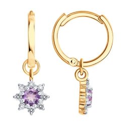 Серьги золотые пробы 585 с аметистом (Арт.729217)