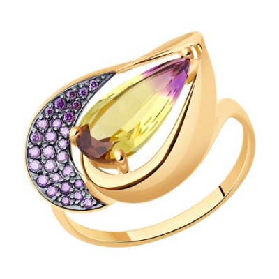 Кольцо золотое с ситаллом и фианитами «Солнечная Капля» Соколов (арт.714807)