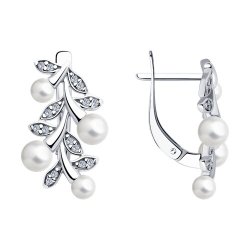 Серьги из серебра с жемчугом и фианитами (Арт.94026058)