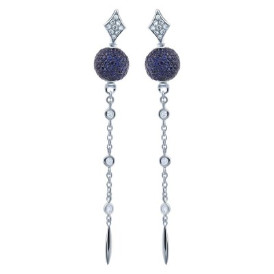 Серьги из белого золота с бриллиантами и сапфирами «Ночная сфера» Myjewels (арт.03766)
