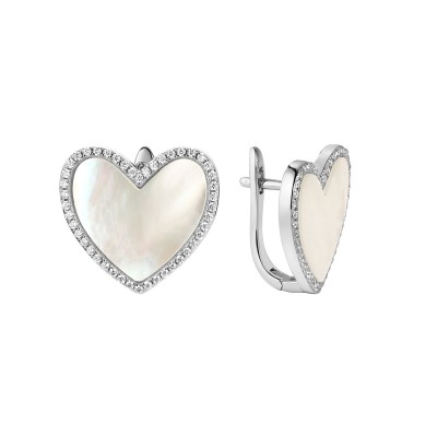 Серьги серебряные с жемчугом и фианитами «Heart Glow» Fresh Jewelry (арт.PI-E02679-X-W-PN-X-W)