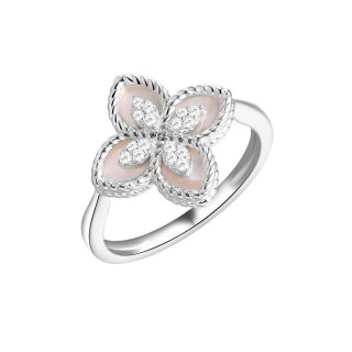 Кольцо серебряное с жемчугом и фианитом «Lace Blossom» Fresh Jewelry (арт.PI-R03994-X-W-PN-X-W)