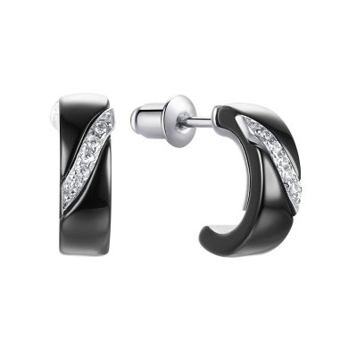 Серьги из серебра с керамикой и фианитом (Арт.tc-e00324-b-w-x-x-w)