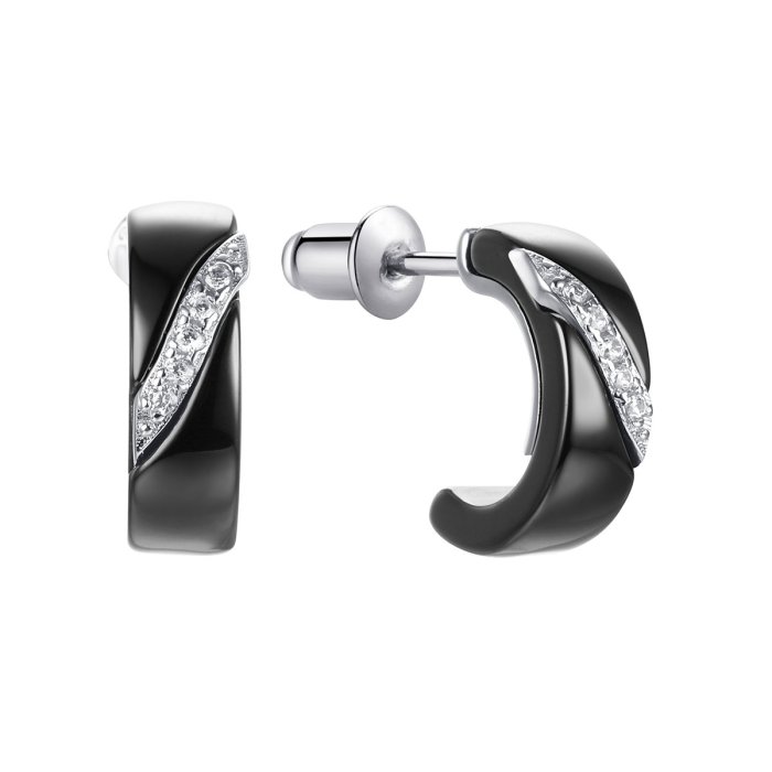 Серьги из серебра с керамикой и фианитом (Арт.tc-e00324-b-w-x-x-w)