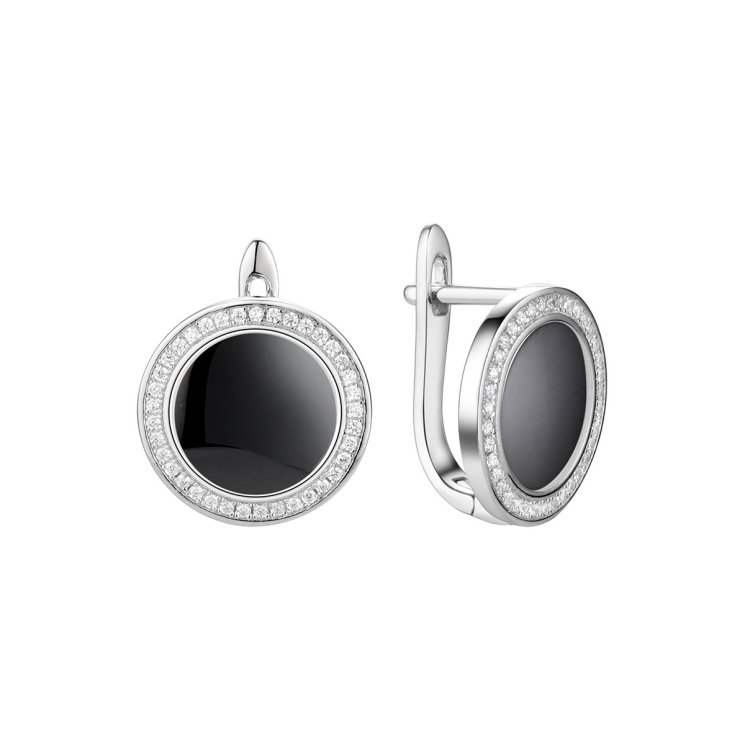 Серьги из серебра с керамикой и фианитом (Арт.tc-e01332-b-w-x-x-w)