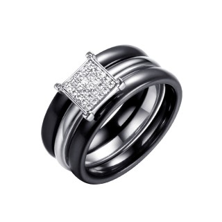 Кольцо с керамикой и фианитами «Черно-белый акцент» Fresh Jewelry (арт.TC-R00132-B-W-X-X-W)