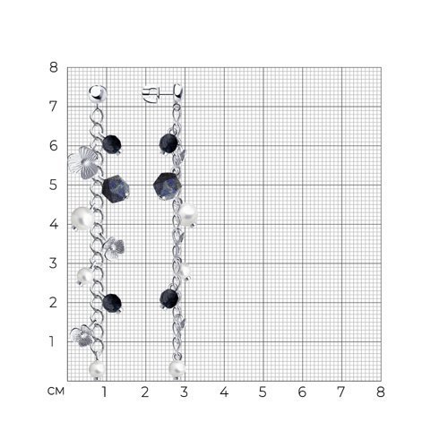 Серьги из серебра с содалитом и синтетическим жемчугом (Арт.83020167)