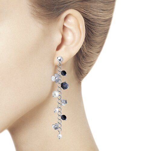 Серьги из серебра с содалитом и синтетическим жемчугом (Арт.83020167)