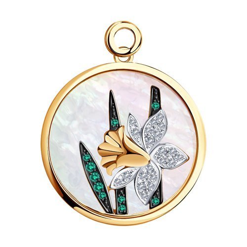 Подвеска из золота с миксом драгоценных камней и перламутром (Арт.1030820)