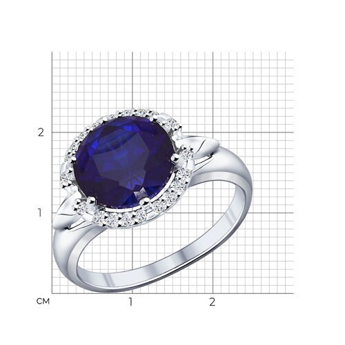 Кольцо из серебра с корундом сапфировым (синт.) и фианитами (Арт.88010012)