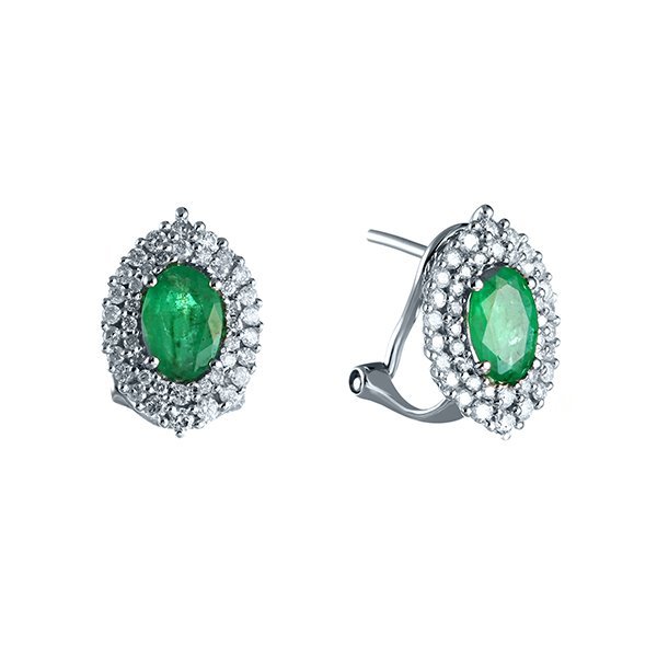 Серьги из белого золота с бриллиантом и изумрудом (Арт.kj0040ce-w_e_em_wg)